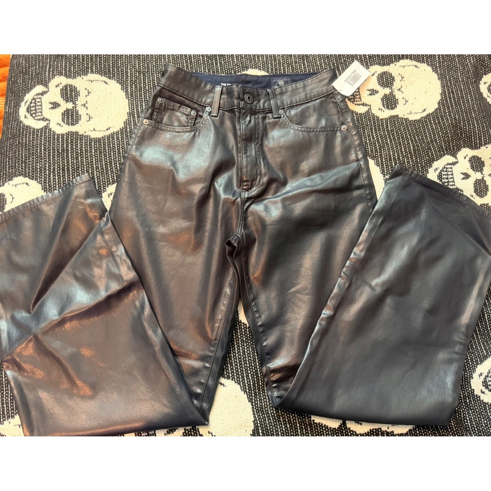 AG‎ Adriano Goldschmied The Tomas High Rise Baggy Straight Coated Pants Black 26